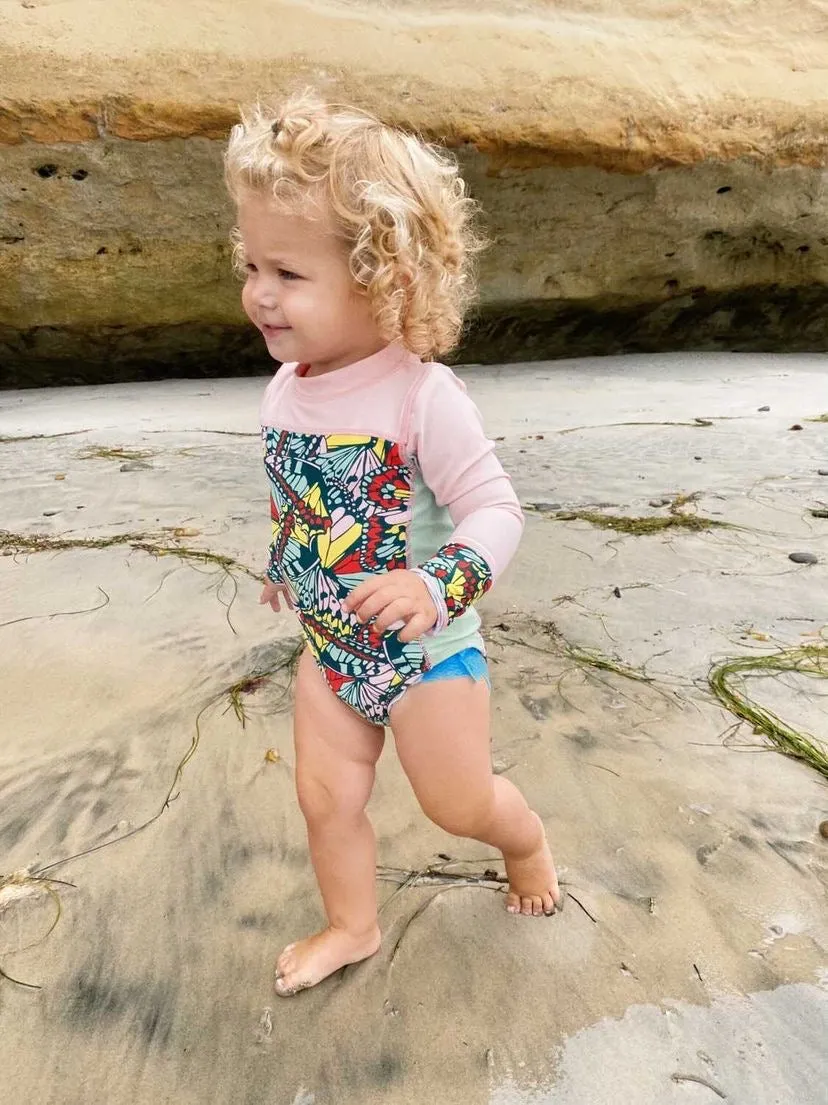 Girls Long Sleeve Surf Suit (One Piece Bodysuit) | "Butterfly Love"